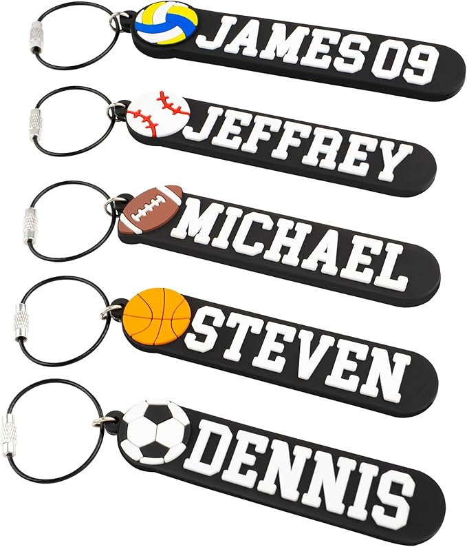 Custom Sports Bag Tag – Personalized Football, Baseball, Soccer, Basketball, Volleyball Name Tag – Durable PVC Luggage Tag for Kids, Athletes, Teams, Coaches (Classic)
