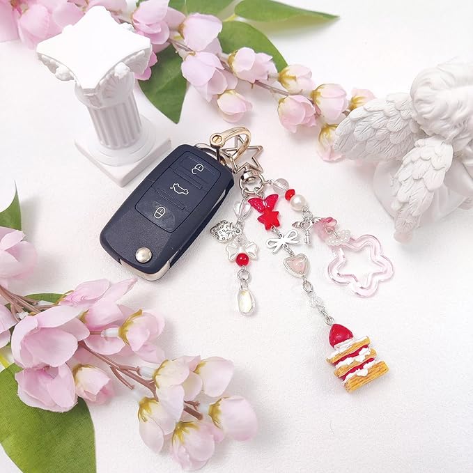 Y2K Aesthetic Keychains for Women Cute Flowers Star Cake Jellyfish Keychins Charms Kawaii Bag Purse Decor