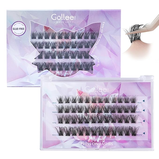 Self Adhesive Eyelashes, No Glue Needed Self Adhesive Lash Clusters, Reusable Pre-Glued Eyelashes No Remover No Residue for Beginners