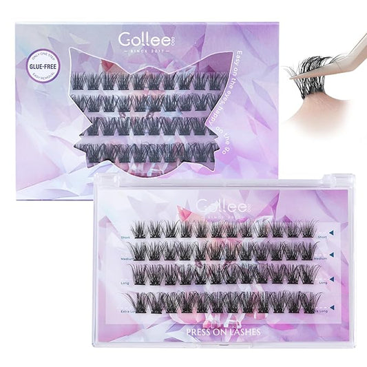 Self Adhesive Eyelashes, No Glue Needed Self Adhesive Lash Clusters, Reusable Pre-Glued Eyelashes No Remover No Residue for Beginners