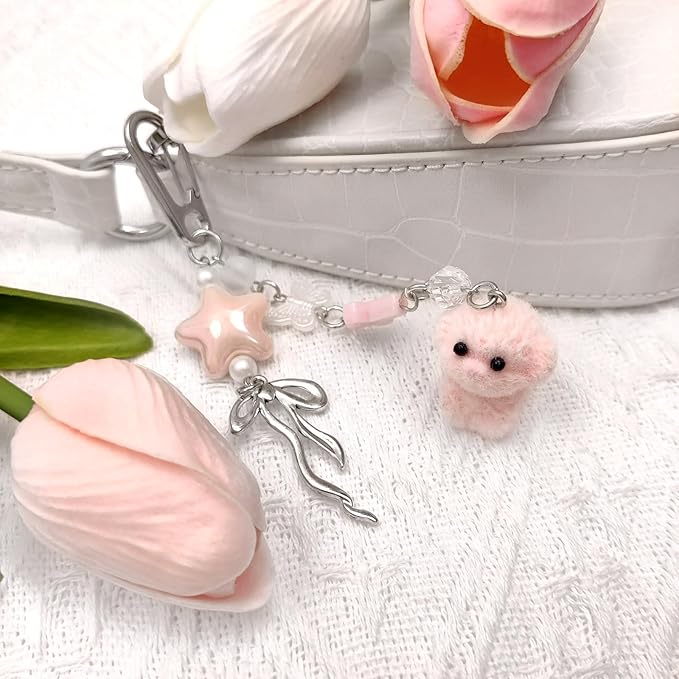 Cute Pink Keychain,Fuzzy Cat Keychain Aesthetic Y2K KeychainStylish KeychainsAccessories