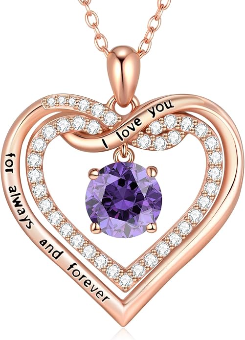 G&GEMSJEW Infinity Heart Birthstone Necklaces for Women, 925 Sterling Silver Jewelry, Pendant Heart Necklaces Birthday Anniversary Christmas Gift for Women Wife Mom Girlfriend Lady