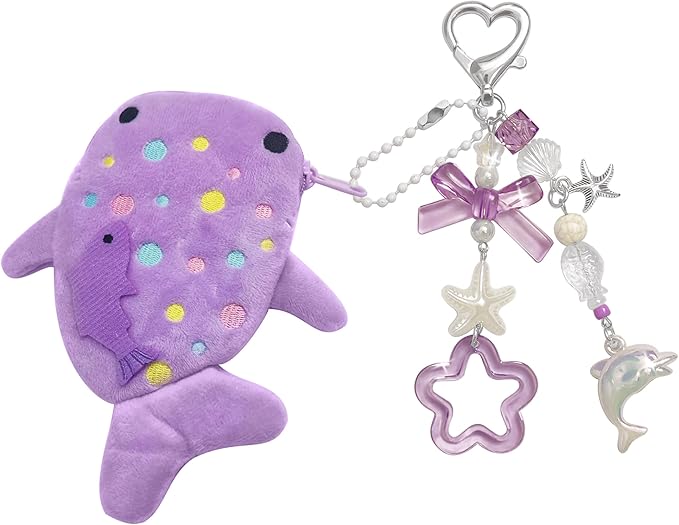 Adorable Whale Shark Coin Purse Keychain,Soft Plush Zipper Coin Purse,Handmade Purse Bag Charm Gift for Women (Purple)