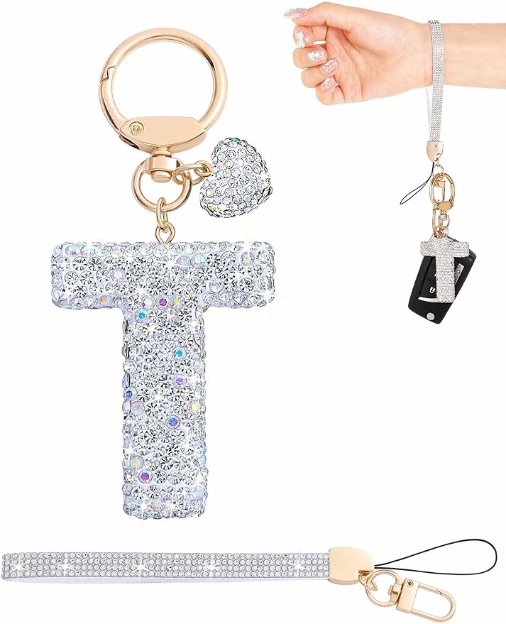 Initial Keychain for Women Girls,Bling Letter Key chain Initial with Heart,Pink Keychain Charms for Backpack Handbag