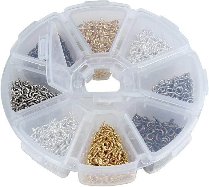 Metal Screw Eye Pins Hooks 4X10mm Heavy Duty Screw Eye Pins for DIY Jewelry Making Mixed Colors Plated Eye Bolt Arts & Crafts Project 200 Pcs/lot