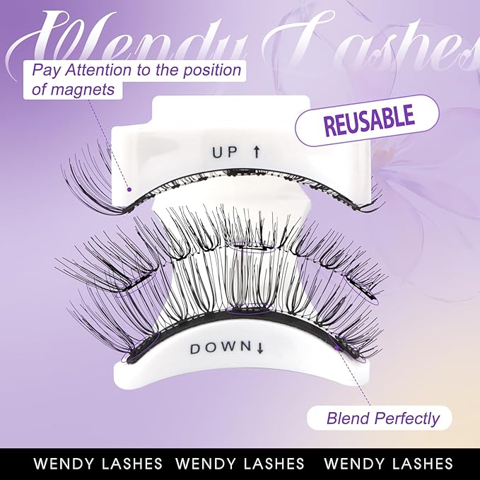 2-Pairs Magnetic Eyelashes Kit with Applicator: Wendy Natural Reusable False Lash Soft Waterproof False Lash No Glue Needed, K8-604-X1