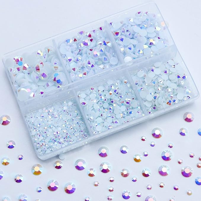 3000PCS Resin Flatback Rhinestone, 2mm 3mm 4mm 5mm 6mm Pure White AB Flatback Jelly Resin Rhinestones for Tumblers, Mugs, Bottles, Craft Decoration, Loose Bling Glitter Gem Stone