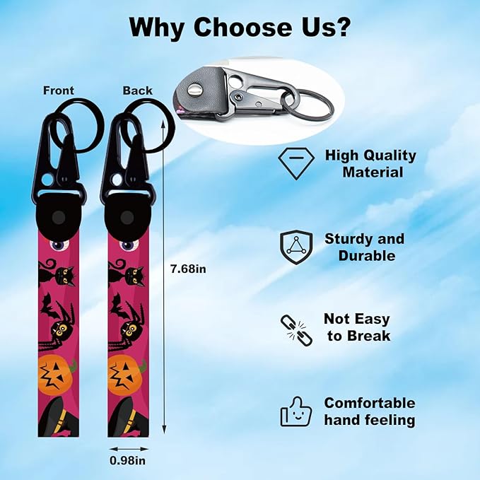 2 Pcs Classic Black & Floral Keychain Wristlet Lanyard for Women couples, Flower Wristlet Strap for Keys Hands-Free Wearable