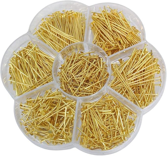 Chenkou Craft 700pcs Assorted of 7 Sizes Mix Flat Head Pins for Jewelry Making (Gold, Mix)