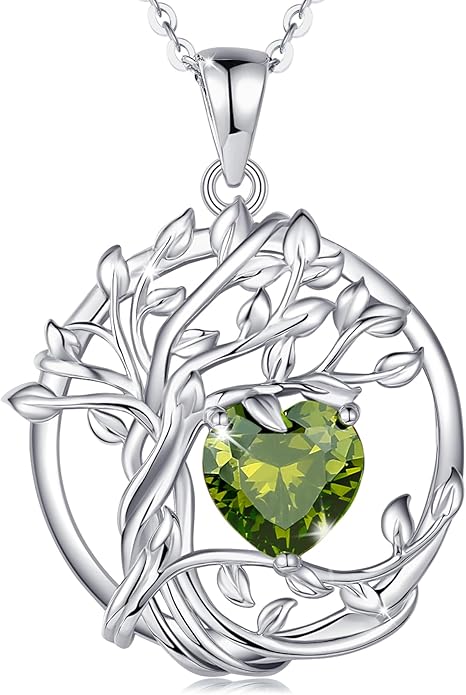 FANCIME Tree of life Birthstone necklace Sterling Silver Pendant Birthstone Necklace Gemstone Anniversary Birthday Jewelry Christmas Gifts for Mom Her Wife
