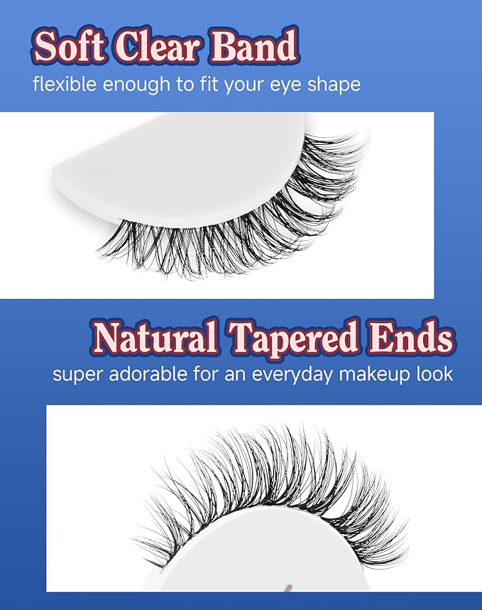 Short Lashes Natural Look Everyday Wispy Eyelashes Clear Band Flared Strip Eyelash Soft Lash Fluffy Pack 7 Pairs C22