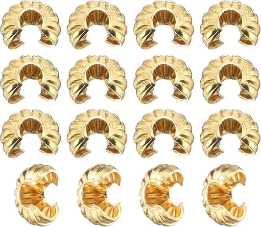 uxcell 100 Pcs Crimp Bead Covers, 3mm/0.12" Half Round Open Crimp Beads Knot Cover, Small Loose Beads End Tip Caps for Bracelet Jewelry Making Craft DIY, Light Gold