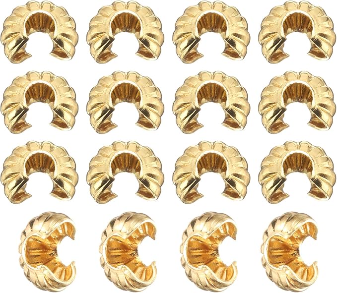 uxcell 200 Pcs Crimp Bead Covers, 3mm/0.12" Half Round Open Crimp Beads Knot Cover, Small Loose Beads End Tip Caps for Bracelet Jewelry Making Craft DIY, Light Gold