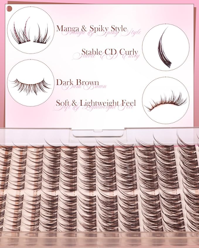 Brown Lash Clusters Manga Eyelash clusters Natural Spiky Lash Extension CD Curly Cluster Eyelash Extensions Dark Brown Individual Lashes by ZANLUFLY
