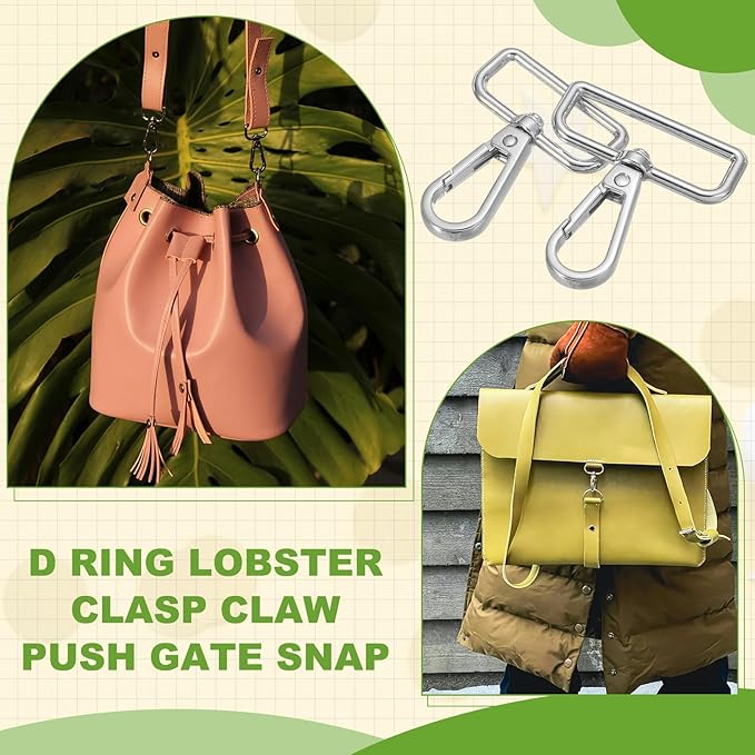 Swivel Snap Hooks, Metal D Ring Keychain Lanyard Clip Hook Lobster Clasp Claw Push Gate Clip - Fitting for(Purse Making - Sewing - DIY Crafts) 6 Pcs & 5/8" & Silver White