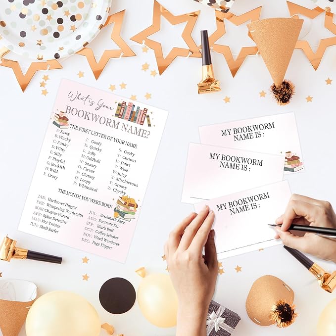 Book Party Decorations, Bookworms Theme Birthday Party Sign for Boys Girls,Kids Activity Cards, What's Your Bookworm Name, Activity Supplies