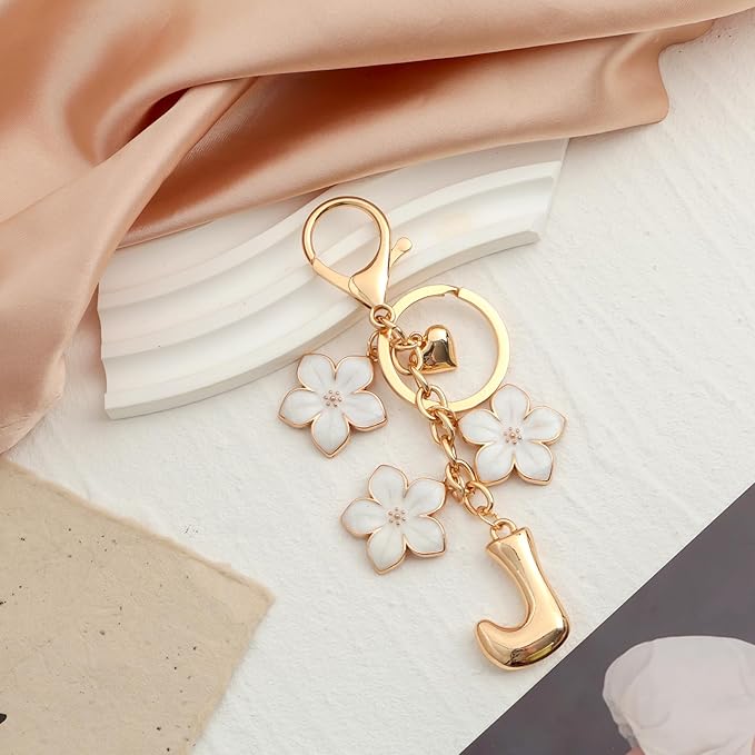 Snycler Bubble Initial Keychain Graceful Flower for bags car remote–A-Z Letter Charms for Women