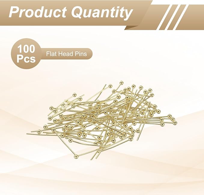 HARFINGTON 100pcs Ball Head Pins 0.79" 20mm Round Head Pins for Earring Pendant Necklace Bracelet Charm Jewelry Making Findings DIY Craft, 14K Gold