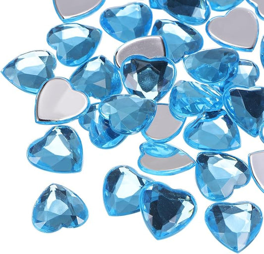 MECCANIXITY 40 Pcs Acrylic Heart Rhinestone 20mm Flat Back Plastic Gems Jewelry Stickers for Craft Bead Face Painting Costume Jewelry Making Light Blue