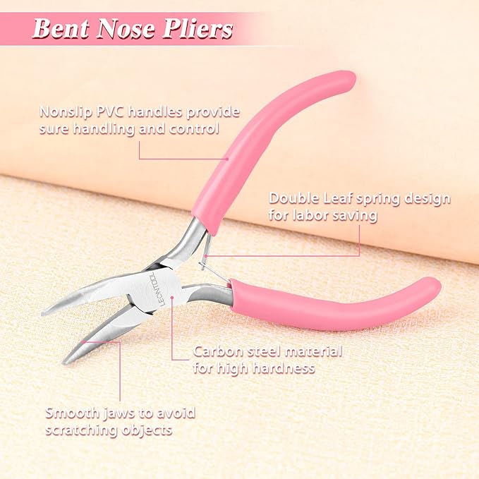 5-Inch Bent Chain Nose Pliers for Jewelry Making - Mini Bent Nose Pliers with Smooth Jaws, Ideal for Creating Bracelets, Earrings and Necklaces