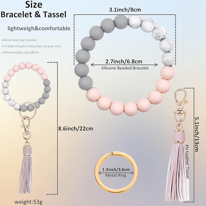 BIHRTC Key Ring Bracelet Car Keychain Holder Wristlet Silicone Women Beaded Bangle Chains