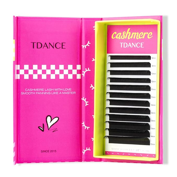 TDANCE Cashmere Lash Extensions Super Matte Black Volume Lash Extension C CC D DD B J L Curl 0.03-0.2mm Thickness Classic Lash Extensions Eyelash Extensions Professional Salon Use(0.07-LD,8-15mm)