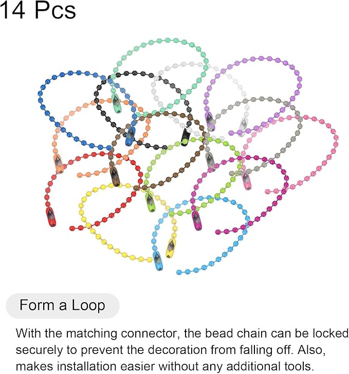HARFINGTON Ball Bead Chains, 4.72" 14Colors Pull Chain Extension with Matching Connectors for Key Chains Tags Craft Projects Jewelry Making, 1Set 14Pcs