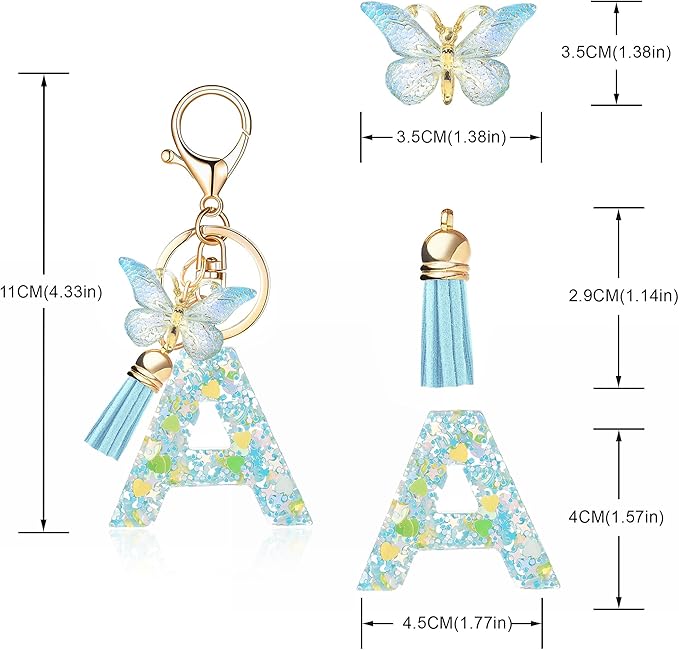 Fashion Alphabet Initial Letter Keychain Tassel Butterfly Pendant Key Ring for Purse Handbags Women Girl