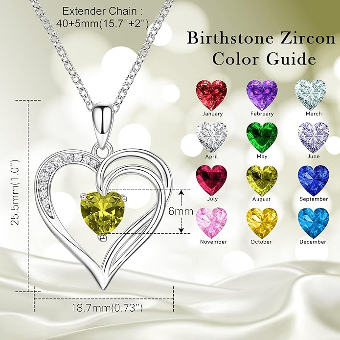 AM ANNIS MUNN 925 Sterling Silver Heart Necklace for Women Birthstone Necklace Silver Jewelry for Womens Jewelry Gifts for Women Her Mom
