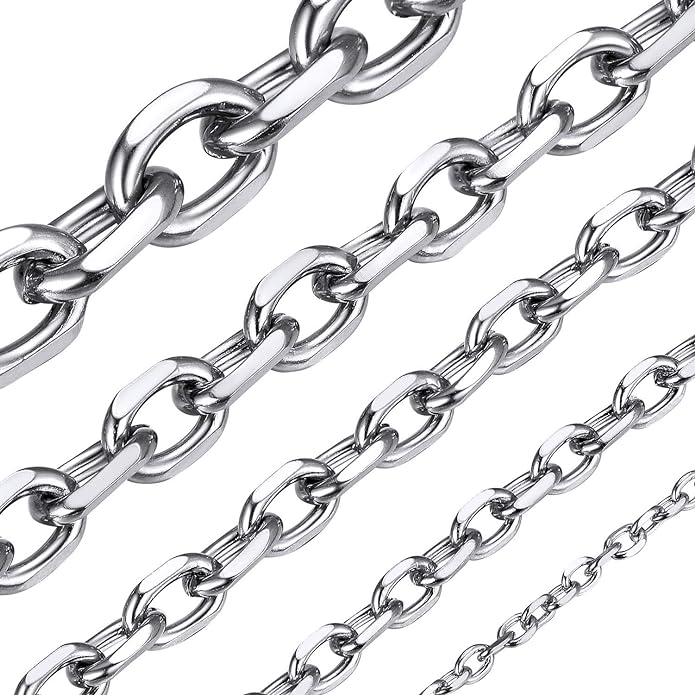 ChainsHouse Stainless Steel Cable Chain Necklaces for Men Women, 3mm/5mm/7mm/9mm/12mm 18K Gold/Black Plated Mens Cable Link Chains, 18"-30" Length - Send Gift Box