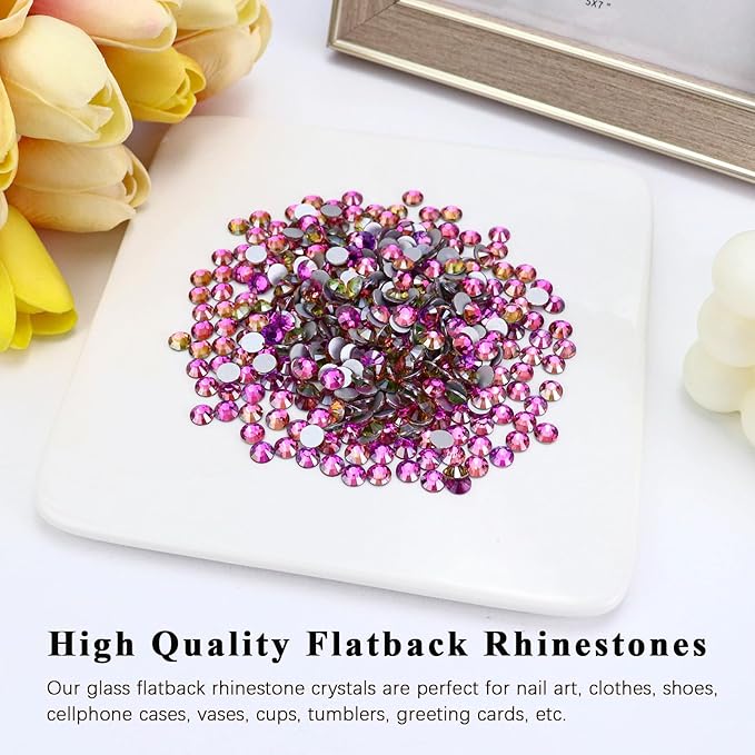 Flatback Crystal Rhinestones Round Gems for Nail Art and Craft Clothes Glue Fix, Gold Rose (1.9-2.0mm) SS6/1440PCS
