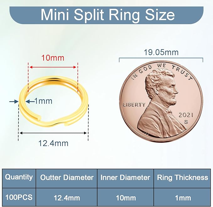 100pcs 1/2" Small Split Ring for Keychains, Double Loops Split Jump Rings Jewelry Making Metal Small Key Ring for Pet Collar Tag, Luggage Tag DIY Craft