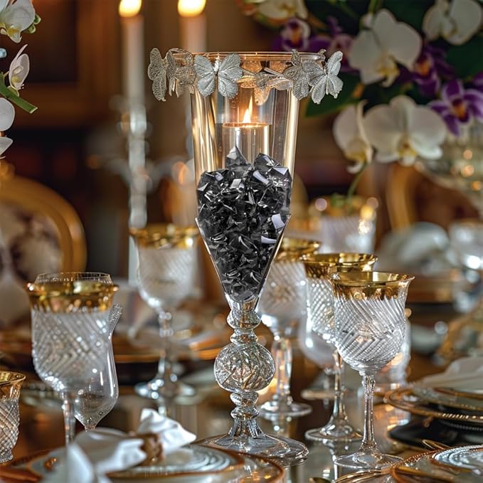 HappyFiller Fall Christmas Decoration 160 Pack Gray Fake Crystal Ice Stone,Acrylic Rocks Gems,Grey Vase Fillers Diamond Cube,Table Scatters,Arts Craft,Wedding Centerpieces,Party Event Decor,Fishbowl
