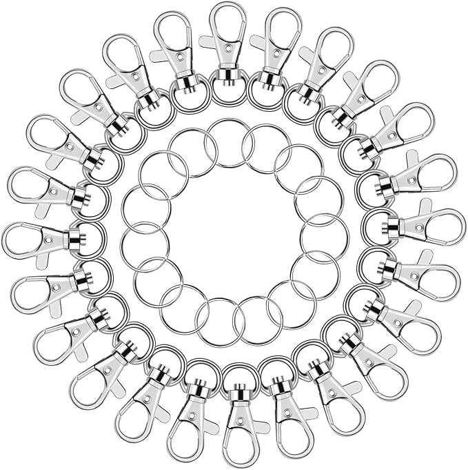 Key Chain Swivel Hooks, Anezus 100pcs Keychain Hardware Metal Swivel Snap Hook Lanyard Clips Hooks with Keychain Rings for Keychain Hardware and Lanyard Charms