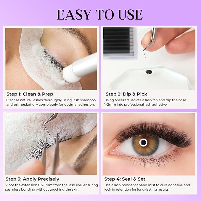 SAIGON LASH Eyelash Extensions, Mink Lash, Volume & Classic Lashes for Professionals, J/B/C/CC/D/L/M Curl, 4-15mm Length, Soft Korean PBT Fiber, 16 Rows Lash Tray (Black-D-0.07-8mm)
