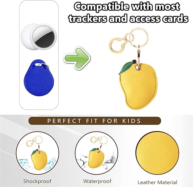 Leather Keychain Holder Case Compatible with AirTag,Cute Protective Apple Air Tag Cover with Keychain Ring,Anti-Scratch Finder GPS Tracker Case for Wallet Keys,Bag,Pets(Mango)