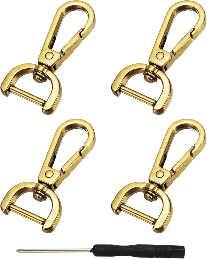 YELARXI Swivel Clasps Hook, 5/8 Inch ID Detachable Snap Hook W/Screw Bar D Ring Claw Clasp with Screwdriver Fit for Lanyard Bag Leather Craft Purse Hardware DIY Bag (4 Pack, Gold)