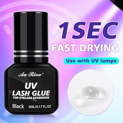 UV Eyelash Glue UV Glue 5ml DIY Lash Extensions 1 Sec Light Curing Fast-Drying 7-8 Weeks Long Lasting Waterproof Professional Use Only (Black)
