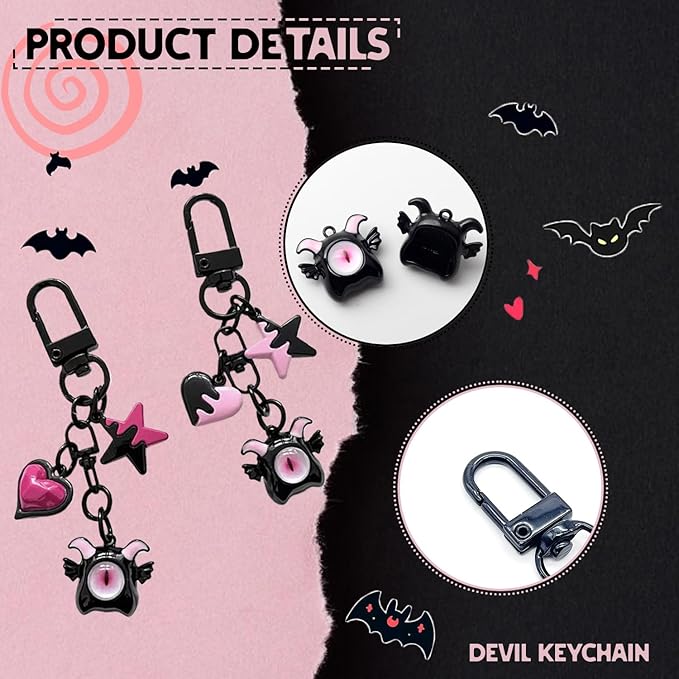 2Ps Y2k Keychain Goth Accessories Gothic keychain Cute Purse Charms for Women Y2k Bag Charms Aesthetic Pink Stars Hearts