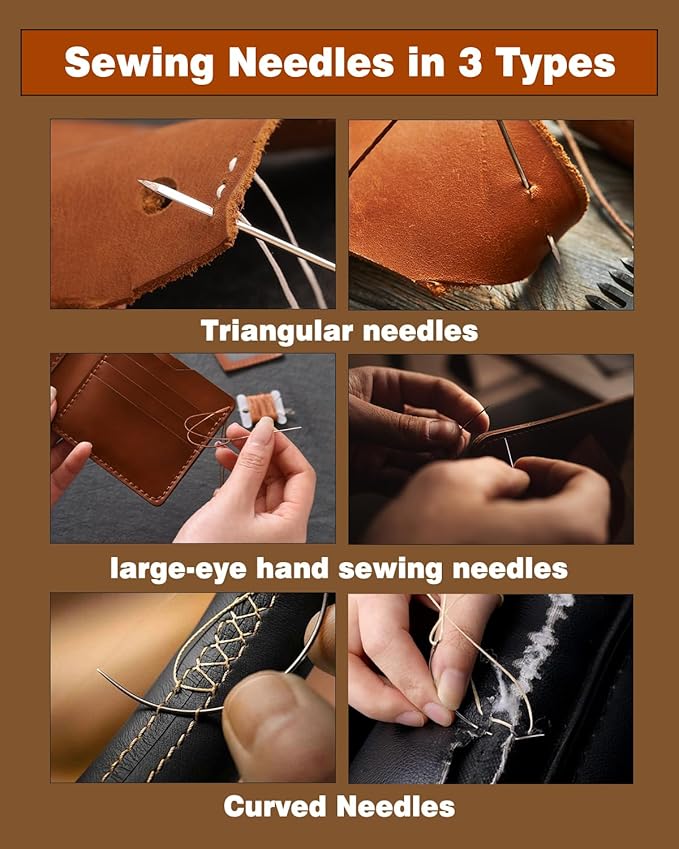 FOUSNOW 28 Pcs Leather Sewing Needles Kit, Heavy Duty Sewing Needles Kit with Upholstery Needles, Needle Threaders for Hand Sewing, Curved Needles for Leather Upholstery Car Carpet Sofa Repair
