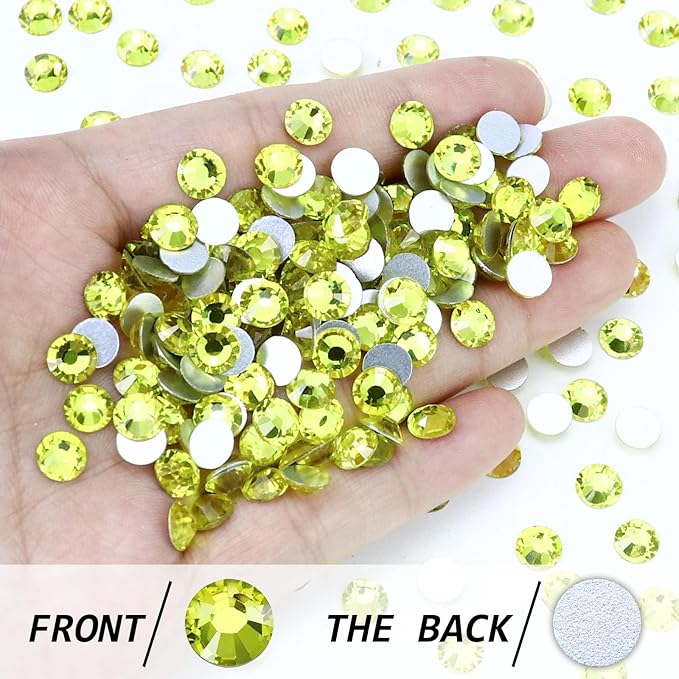 1440PCS SS10 Crystal Glass Flatback Rhinestones, Round Flat Back Crystal Gems for Nail Art and Craft Clothes, Glue Fix Diamond Stones Citrine/Lemon Yellow (2.7-2.8mm)