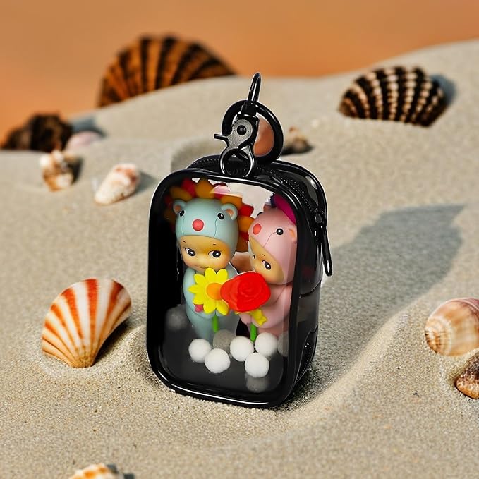 Clear Figure Display Bag with Keychain, Portable Small Doll Storage Bag Hanging Blind Box Organizer Zipper Closure, Dustproof Collectibles Display Case for Showing Off Blind Boxes, Mini Figures