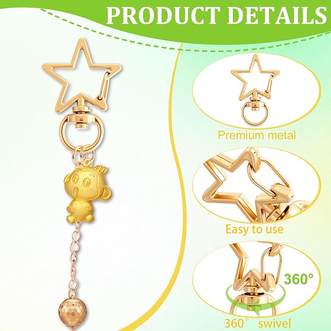 OIIKI 20pcs Star Heart Swivel Keychain Clasp, Zinc Alloy Spring Snap Hook Jewelry Clasps, Heavy Duty Lobster Keyring Clip Bag Accessories for Keychains DIY Crafts- Gold & Silver