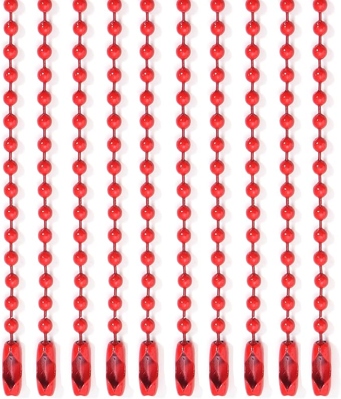 Lemonkey 10Pcs Ball Beads Chains Bulk,Red Keychains Rings Metal Chains,4 Inch Dog Tag Metal Small Chains with Connectors for Hanging Decoration