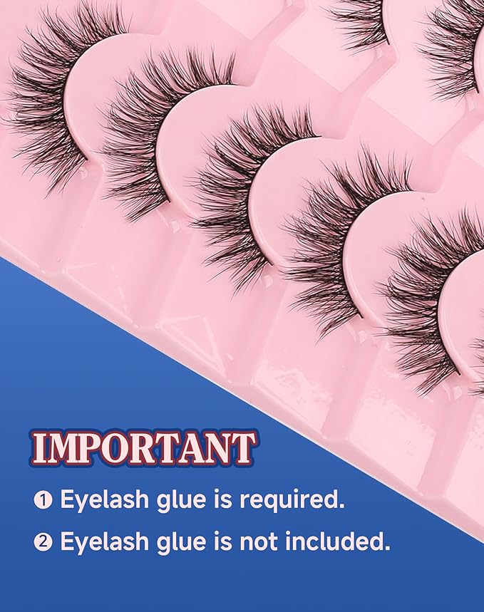 ENFOO Lashes Natural Wispy Look Flared False Eyelashes Soft Strip Lash Fluffy Eyelash 7 Pairs D79