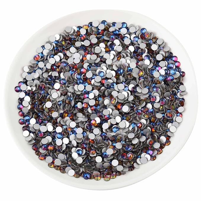 Beadsland Flat Back Crystal Rhinestones Round Gems for Nail Art and Craft Glue Fix, Blue Volcano, 2.7-2.9mm, SS10/1440pcs