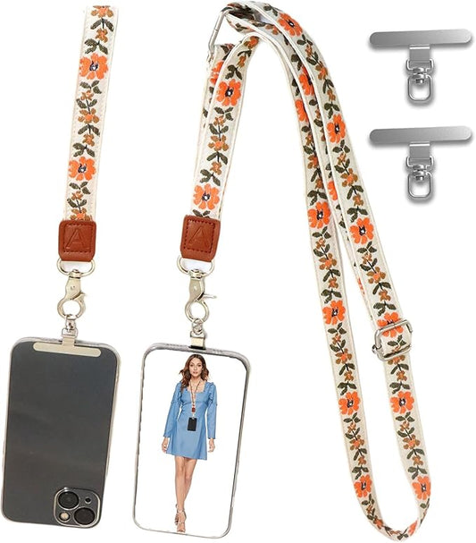 LEMEDE Wrist Keychain and Adjustable Phone Lanyard, Silver Hook Phone Crossbody Strap with 360° Rotating Phone Pads