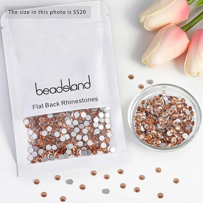 Beadsland Flat Back Crystal Rhinestones Round Gems for Nail Art and Craft Glue Fix, Champagne, 10mm, SS50/144pcs