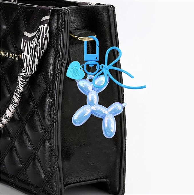 Dreuyet 2Pcs Jelly Balloon Dog Keychains Kawaii Cute Bag Purse Charms Key Chain with Bow Y2K Aesthetic Accessories