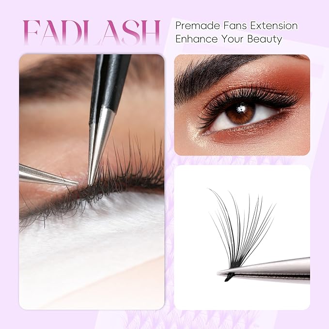 FADLASH Premade Lash Fans D Curl Premade Fans Eyelash Extensions 20D 0.07 Volume Lash Fans Premade Handmade Premade Lash Extensions Fans (20D-07D, Camellia)